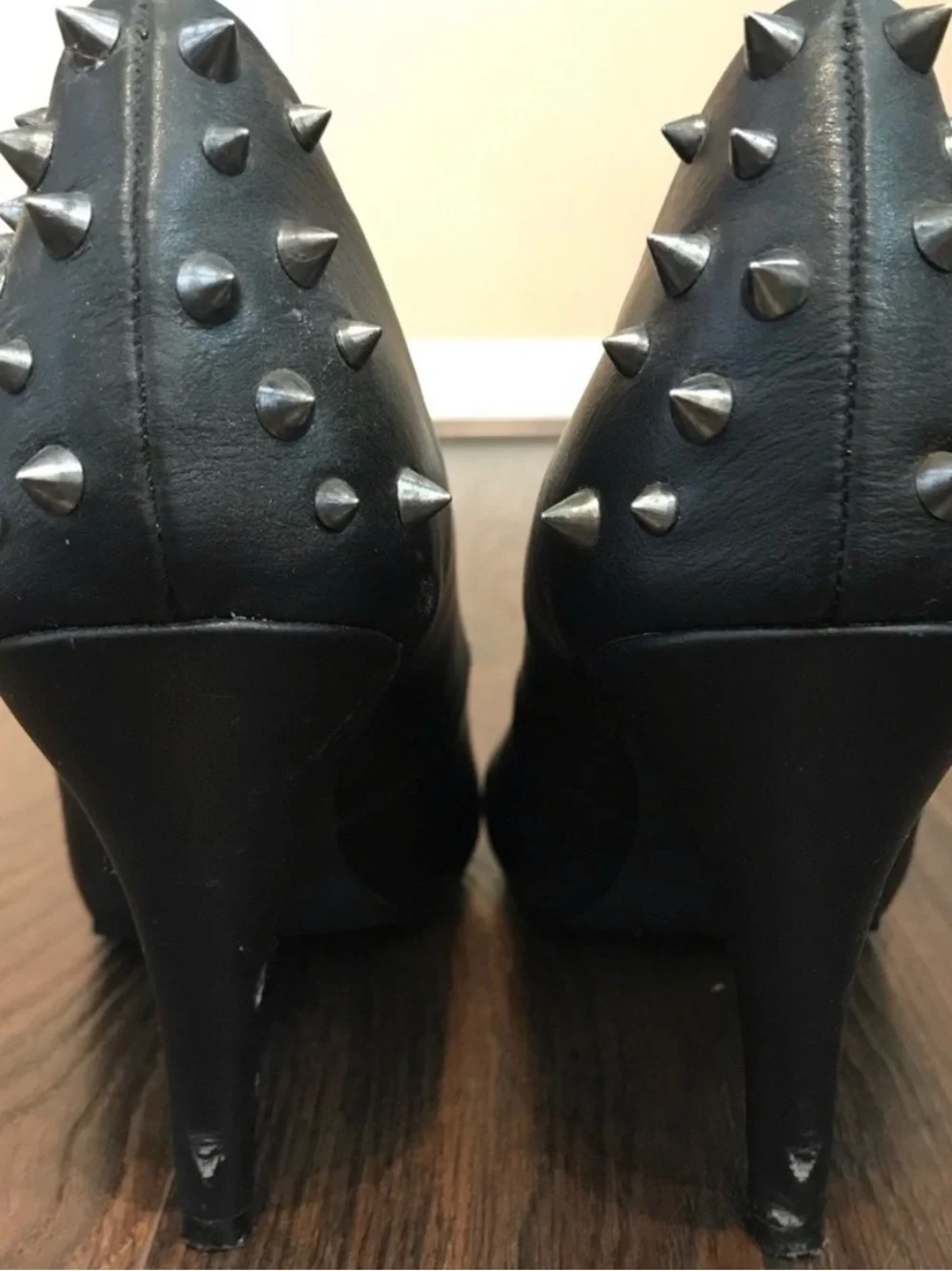 Fergalicious Black Spiked Peep-Toe Heels